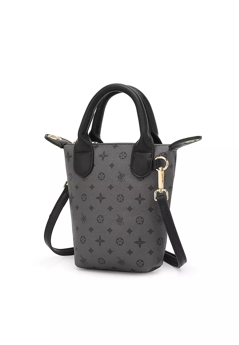Women's Monogram Top Handle Bag / Sling Bag / Crossbody Bag - Black