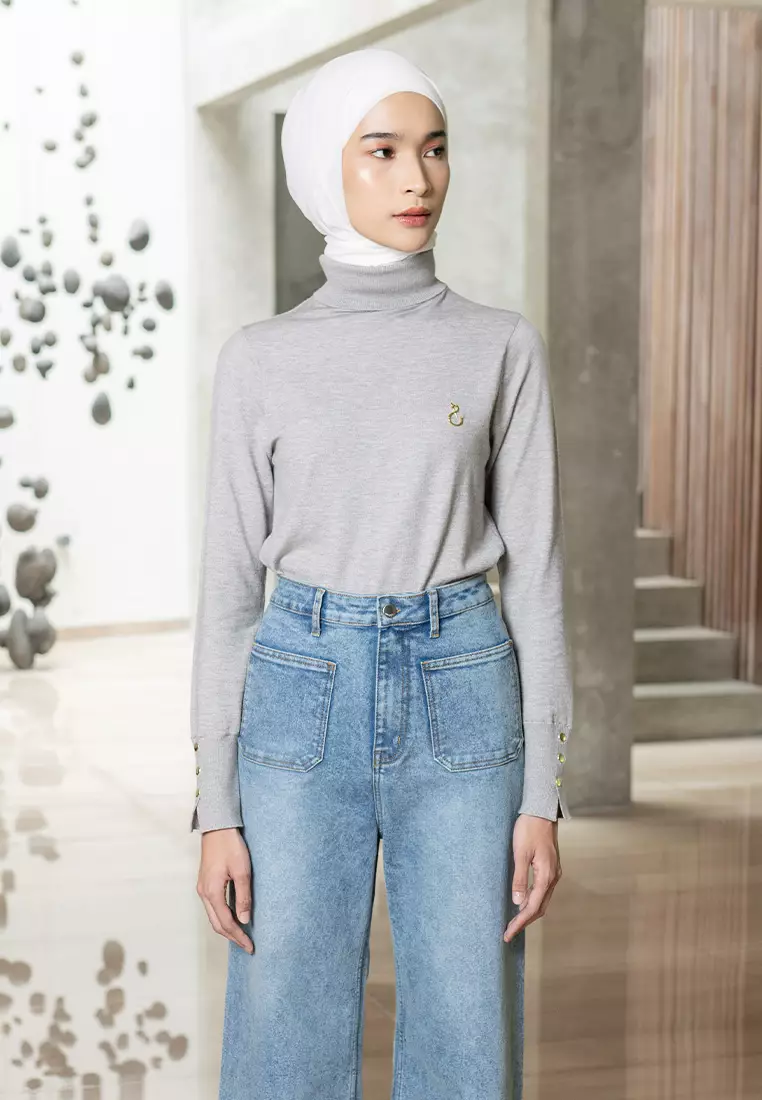 Jenna & Kaia - Kaos Turtleneck Wanita - Nafa Turtle Neck Quite Grey