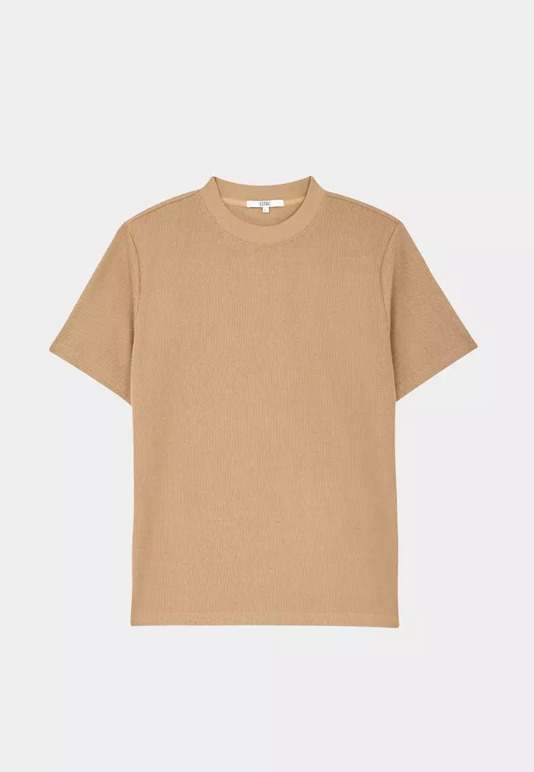 Camel Textured Turtleneck T-shirt