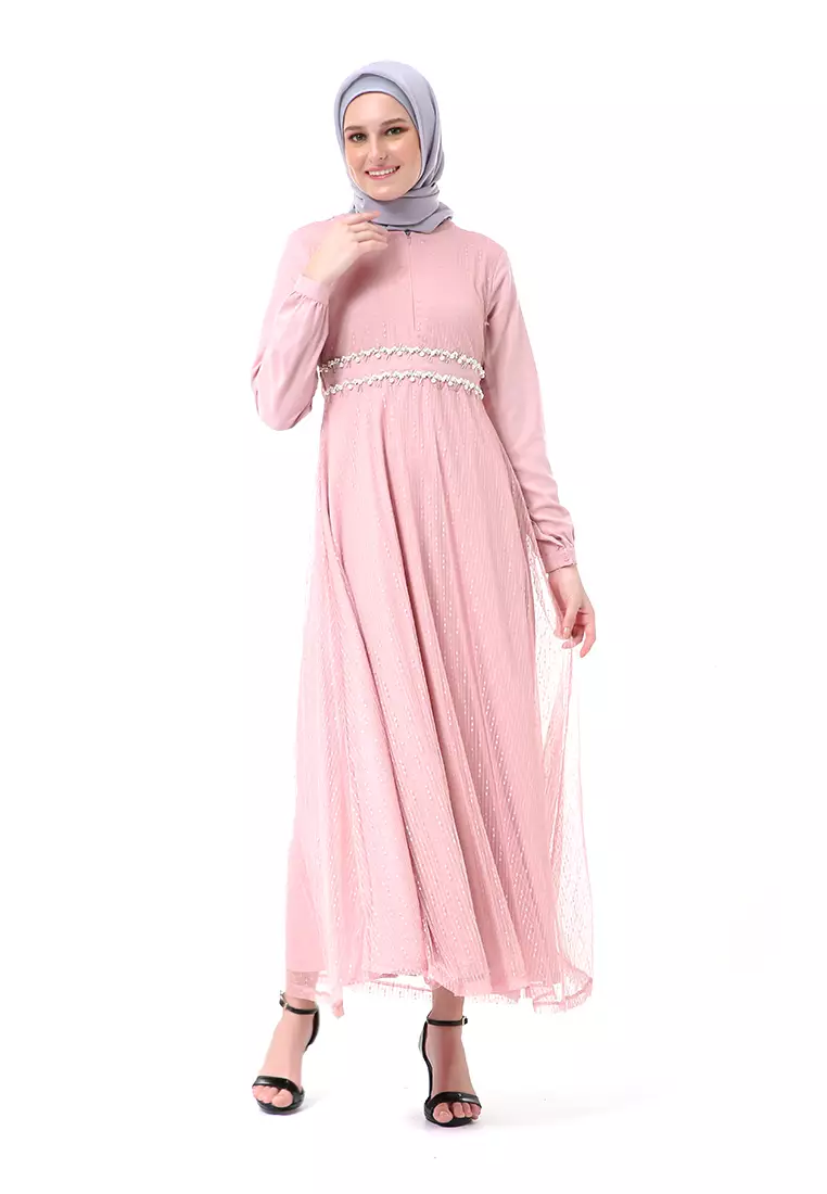 Oriza Long Dress Wanita High Quality Premium - Pink