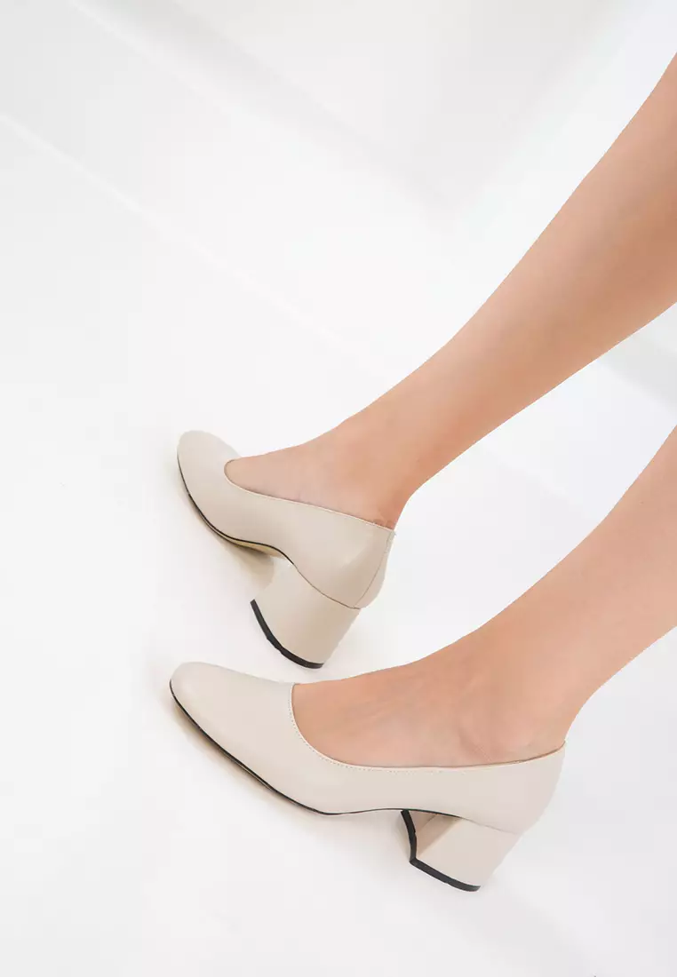 Beige Women'S Classic Heeled Shoes 20808