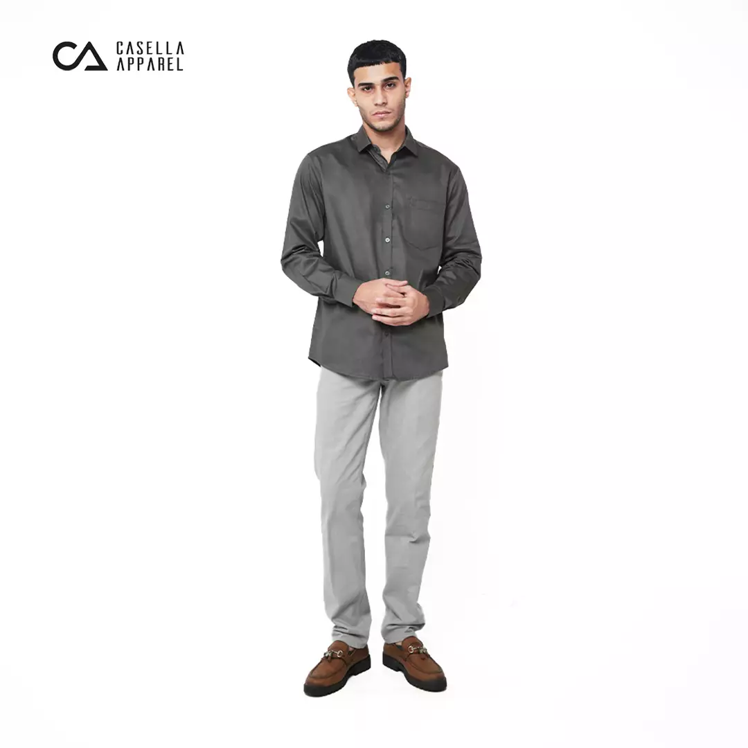 Casella Kemeja Pria Lengan Panjang Polos | Kemeja Premium Gallant 7774 Dark Grey