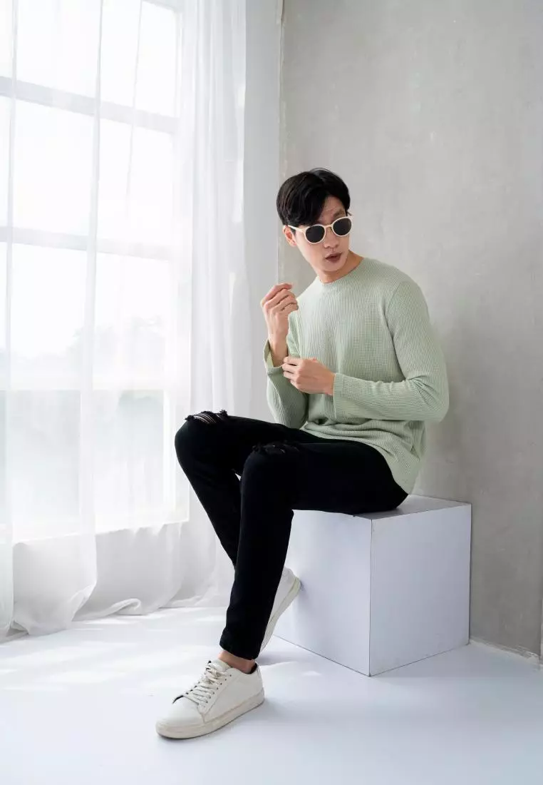 Kale Raffle Light Green / Kaos Polos Tekstur Lengan Panjang Pria / Unisex