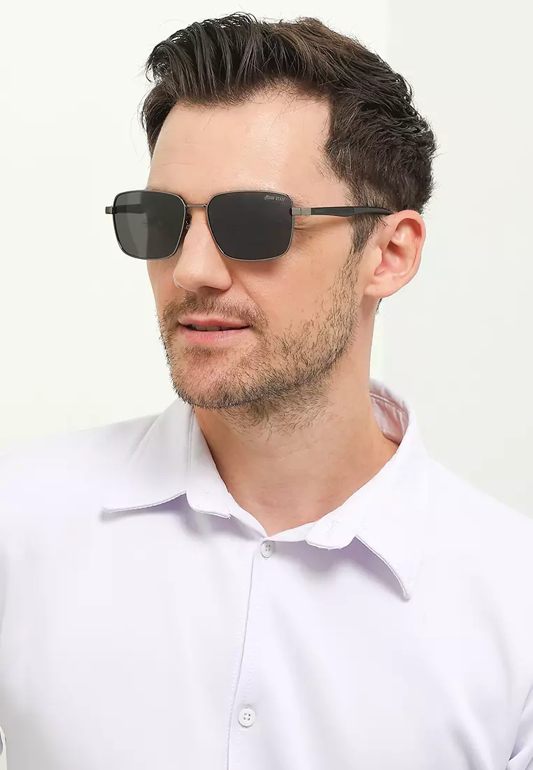 Polarized Stainless Frame SolidView Rectangular Sunglasses