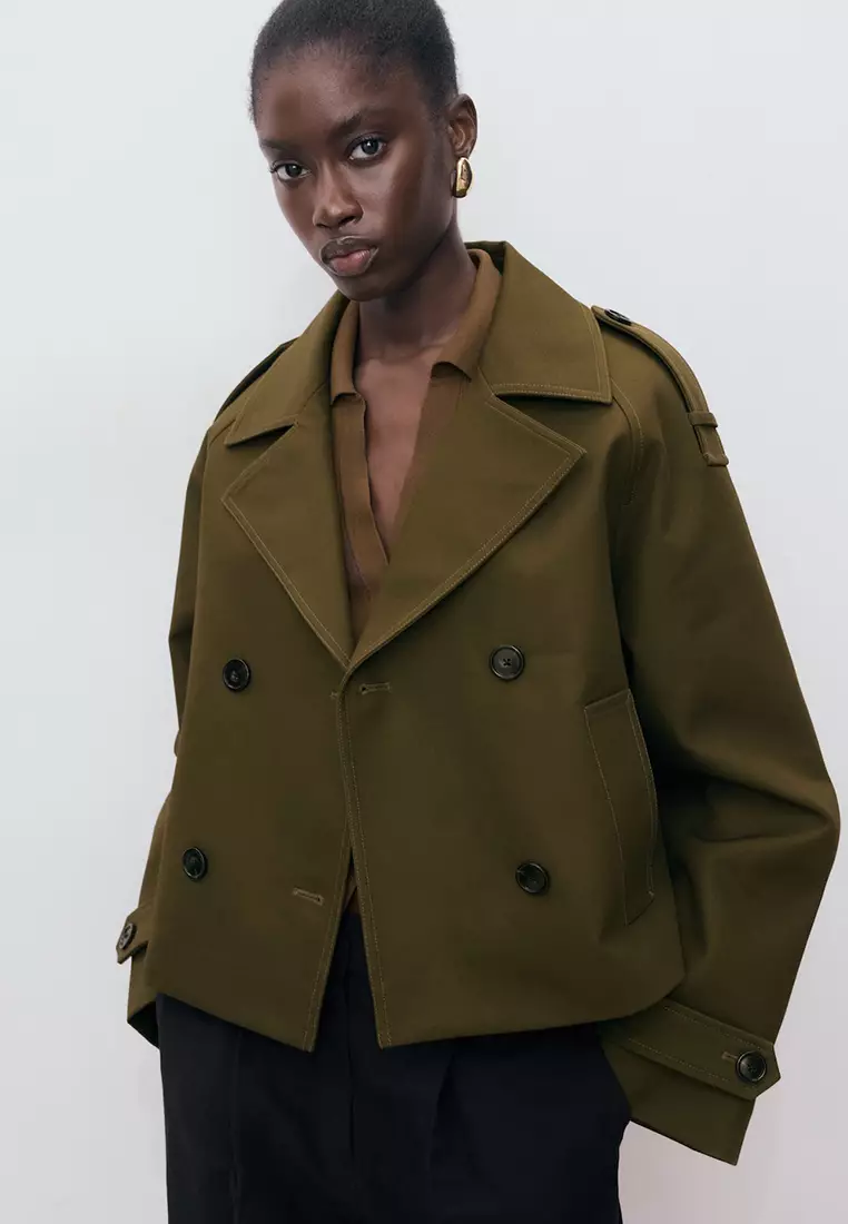 Buy Mango Oversized Short Double-Button Trench Coat 2025 Online