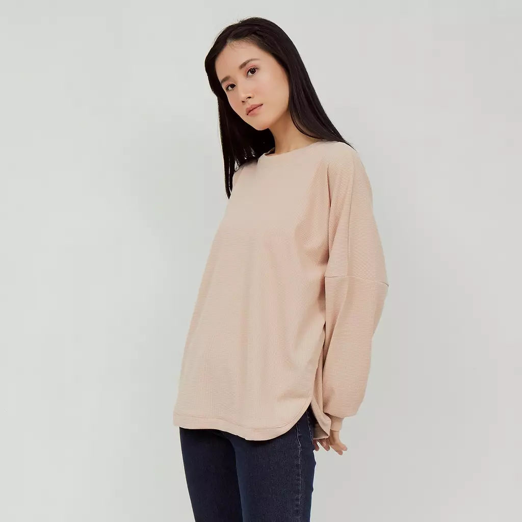 Mayonette Bella Blouse Waffle Knit Wanita Basic - Baju Atasan Wanita Casual Terbaru Korean Style - Nude