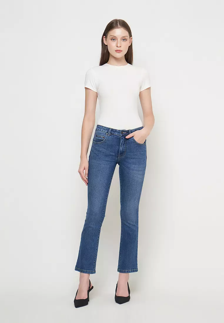 DUST Celana Mid Rise Bootcut Jeans Niara Blue (D. 31320)