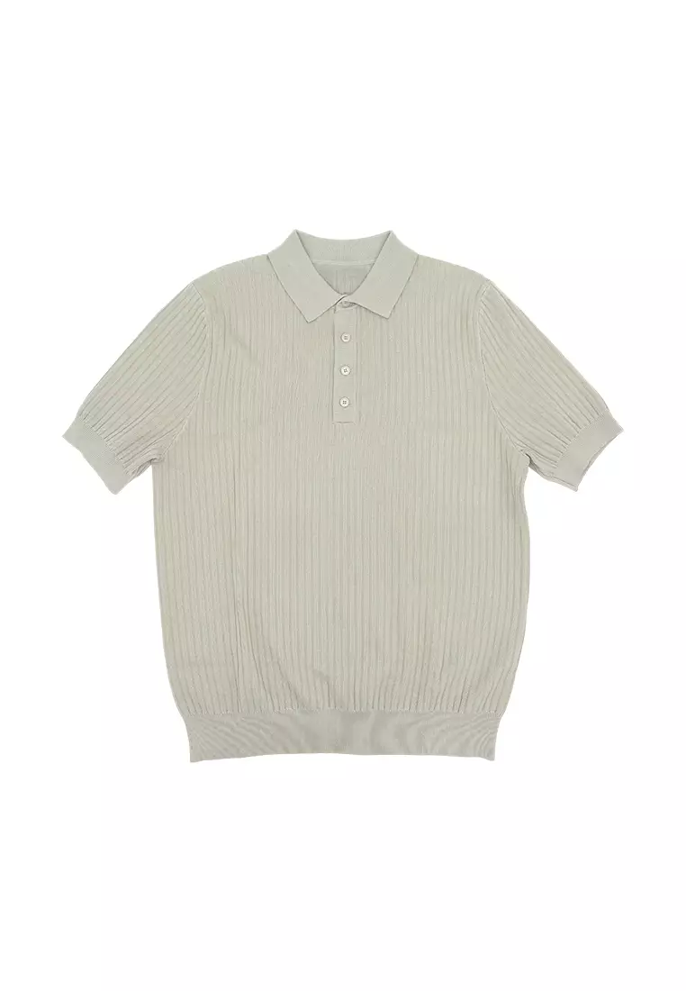 Men's Rib Knit Poloshirt - Deep Apricot