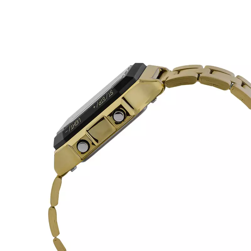 Jam Tangan Pria Q&Q Fashion M196J007Y Men Digital Dial Gold Stainless Steel Strap [No Box]