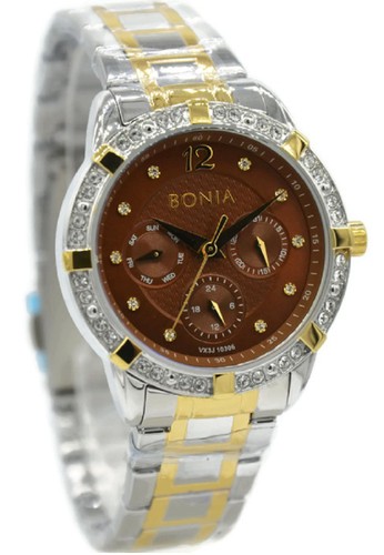 Bonia Rosso BNB10306-2145S Jam Tangan wanita Stainless Steel Silver Kombinasi Gold Plat Coklat