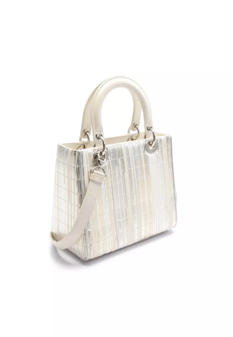 Pre-Loved Christian Dior lady dior Handbag leather off white Silver gold 2WAY