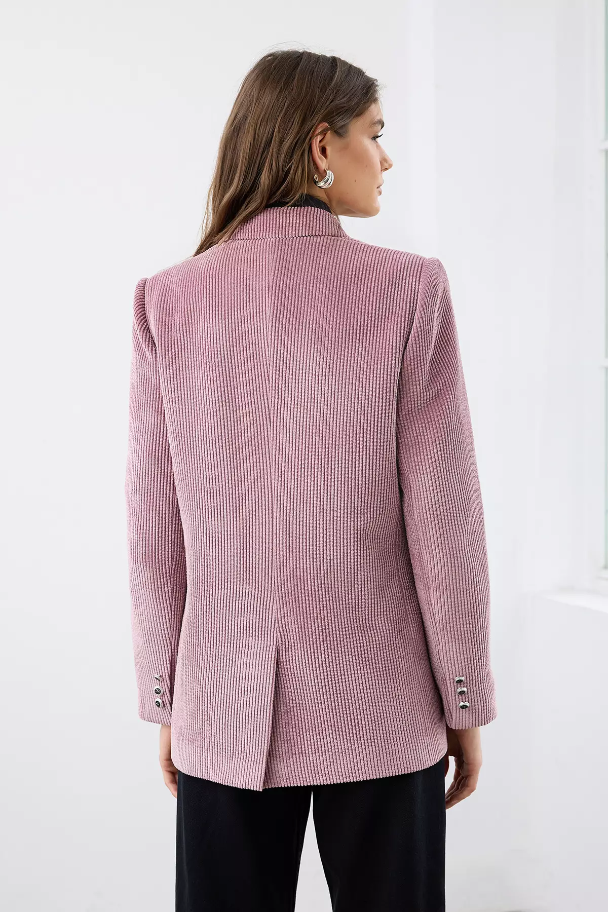 Dusty Rose Double Breasted Regular Fit Corduroy Blazer Jacket