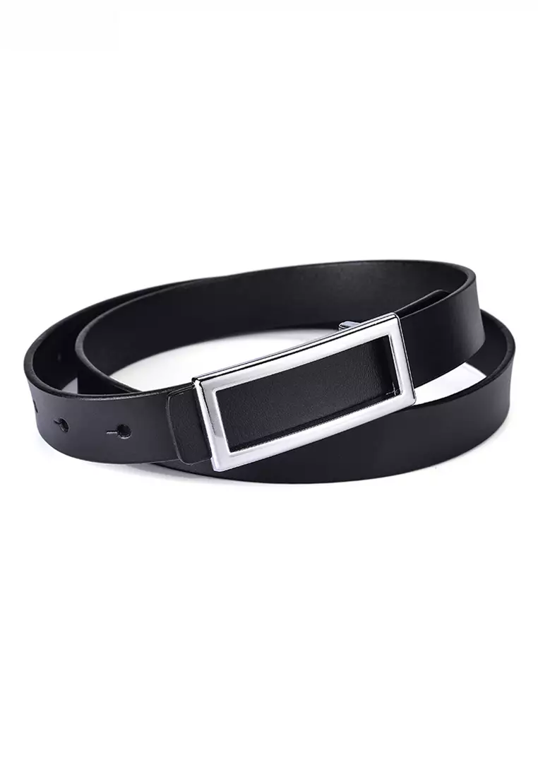 Metal Pin Silver Color Rectangle Buckle Leather Belt JW CY-077.b