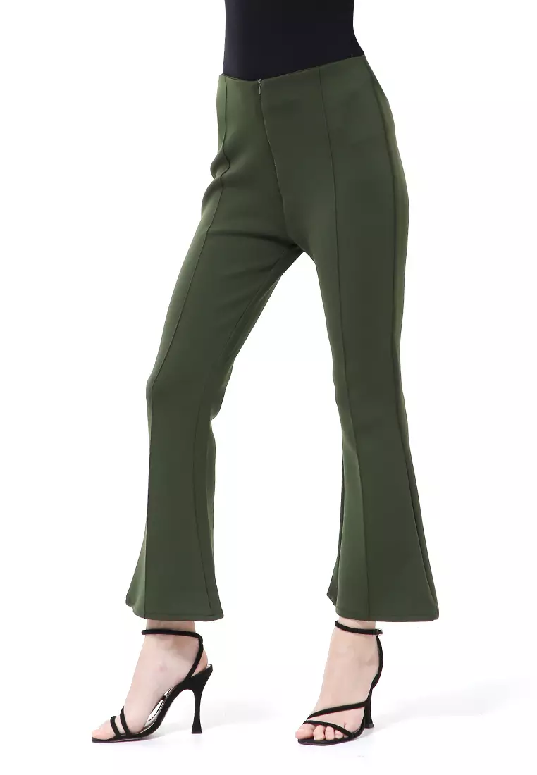 Stella Celana Kerja Wanita Long Pants Cutbray Simple Design Material Scuba ORIGINAL - Army Green