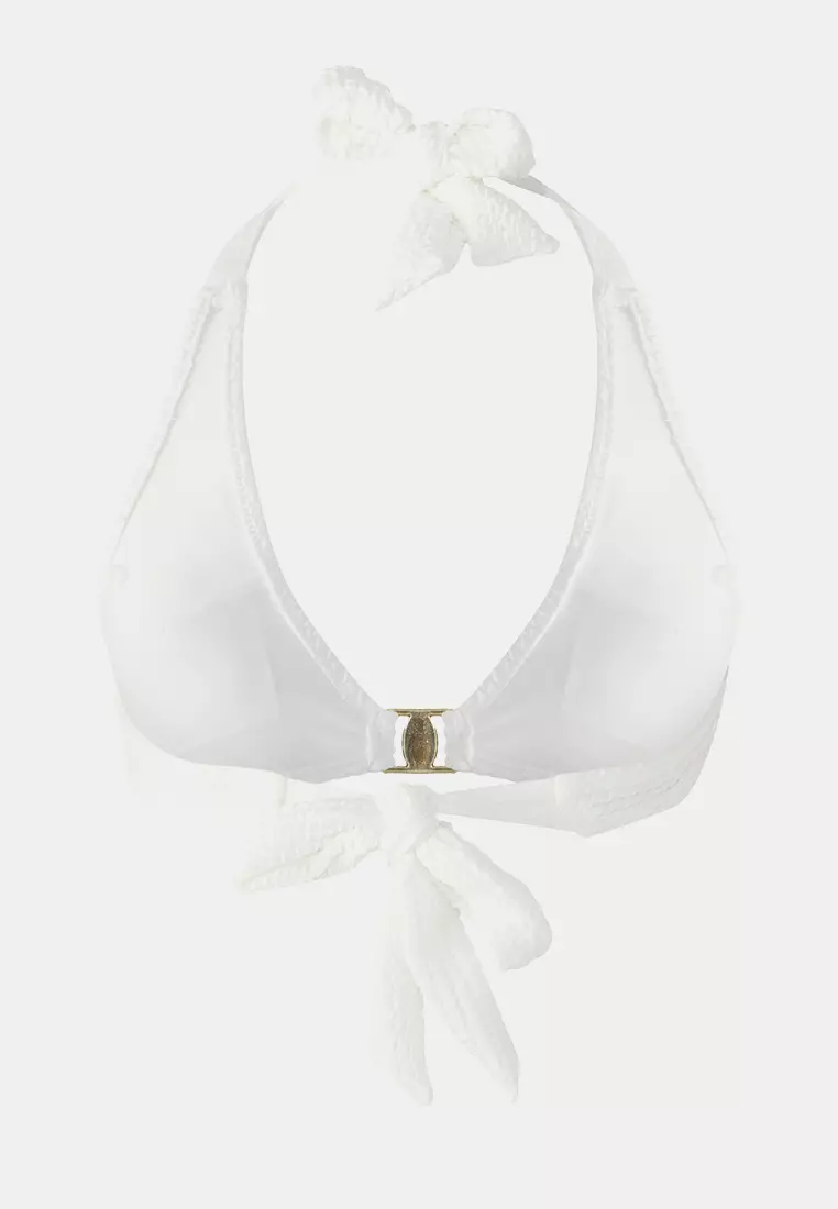Ecru Triangle Accessory Detail Halter Neck Bikini Top TBESS25BU00056
