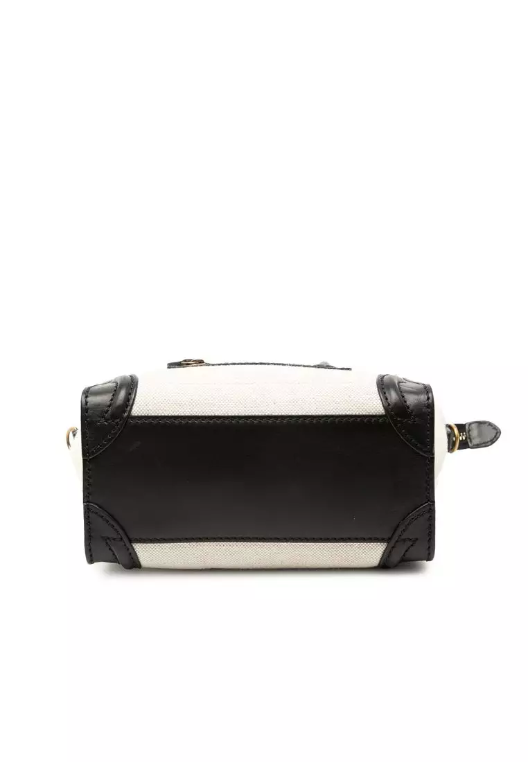 Pre-Loved Celine Nano Bicolor Canvas And Leather Luggage Tote