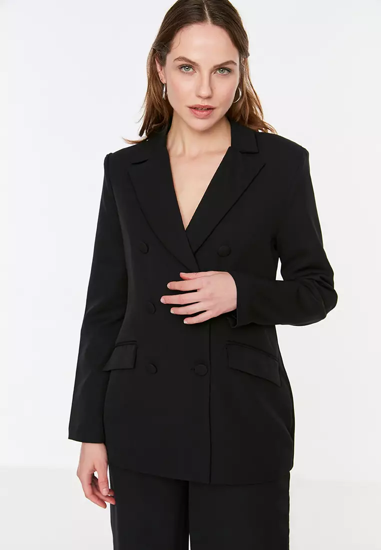 Woven Double Breasted Blazer