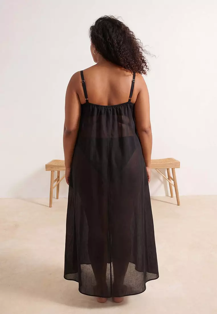 Beachwear Black Maxi Length Voile Woven Plus Size Beach Dress Tbbss26Ah00106