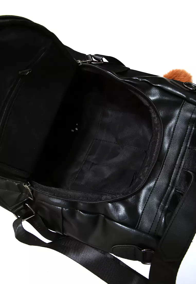 Afra Tas Ransel Wanita Large Compartment Backpack 2in1 Motif Polos Material Leather ORIGINAL - Black