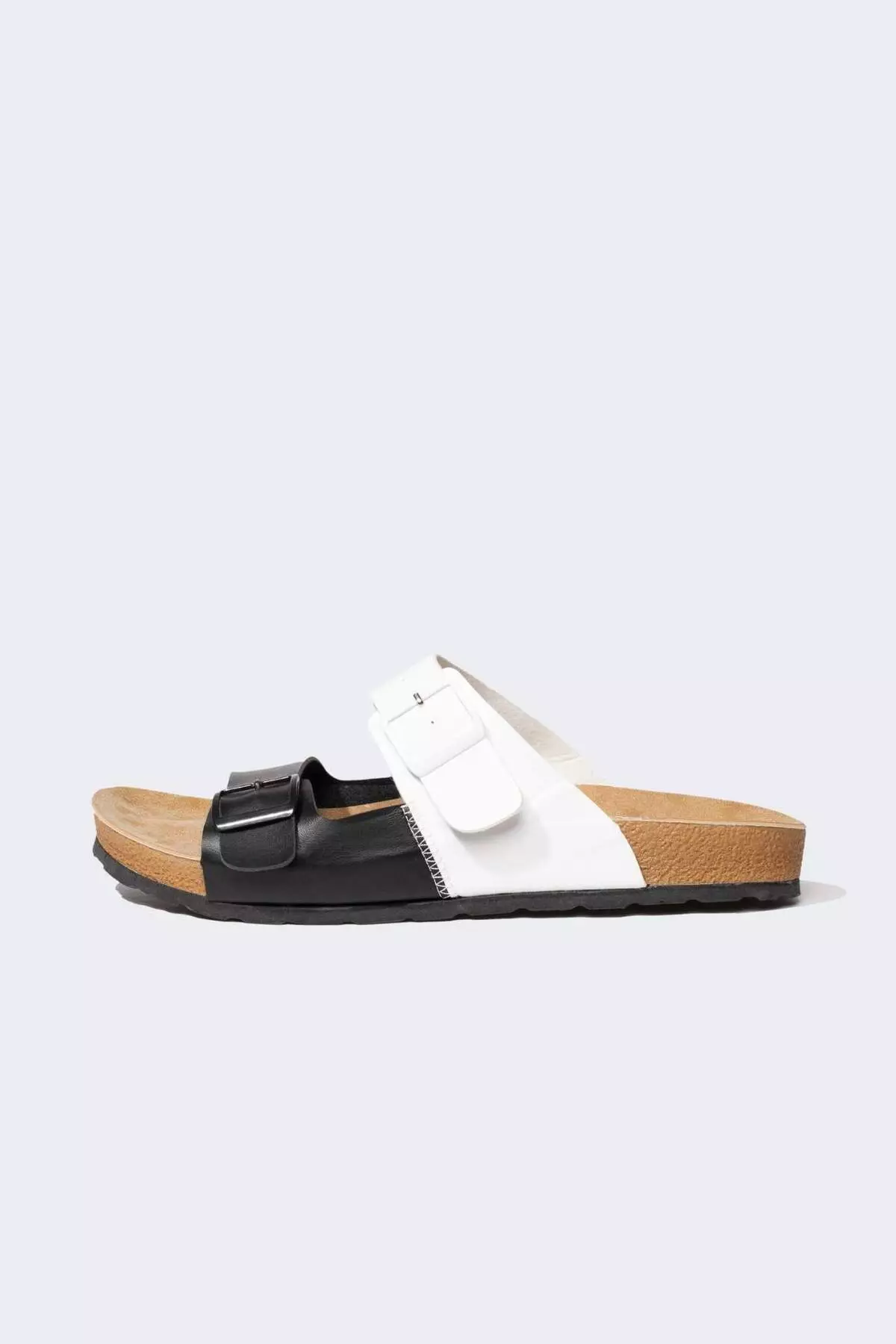 Men's Faux Leather Slippers - Flat Sole, Double Band, C3754AX24HS