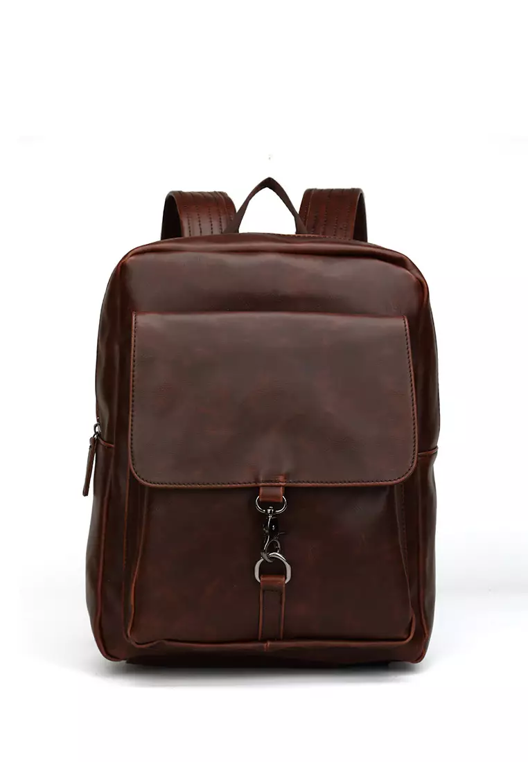 buckle leather backpack