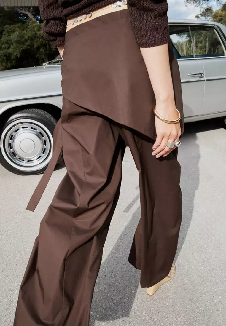 Straight-Leg Trousers with Detachable Scarf