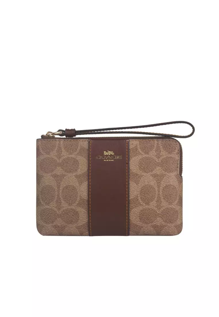 Buy Coach Corner Zip Wristlet In Signature Canvas With Stripe
