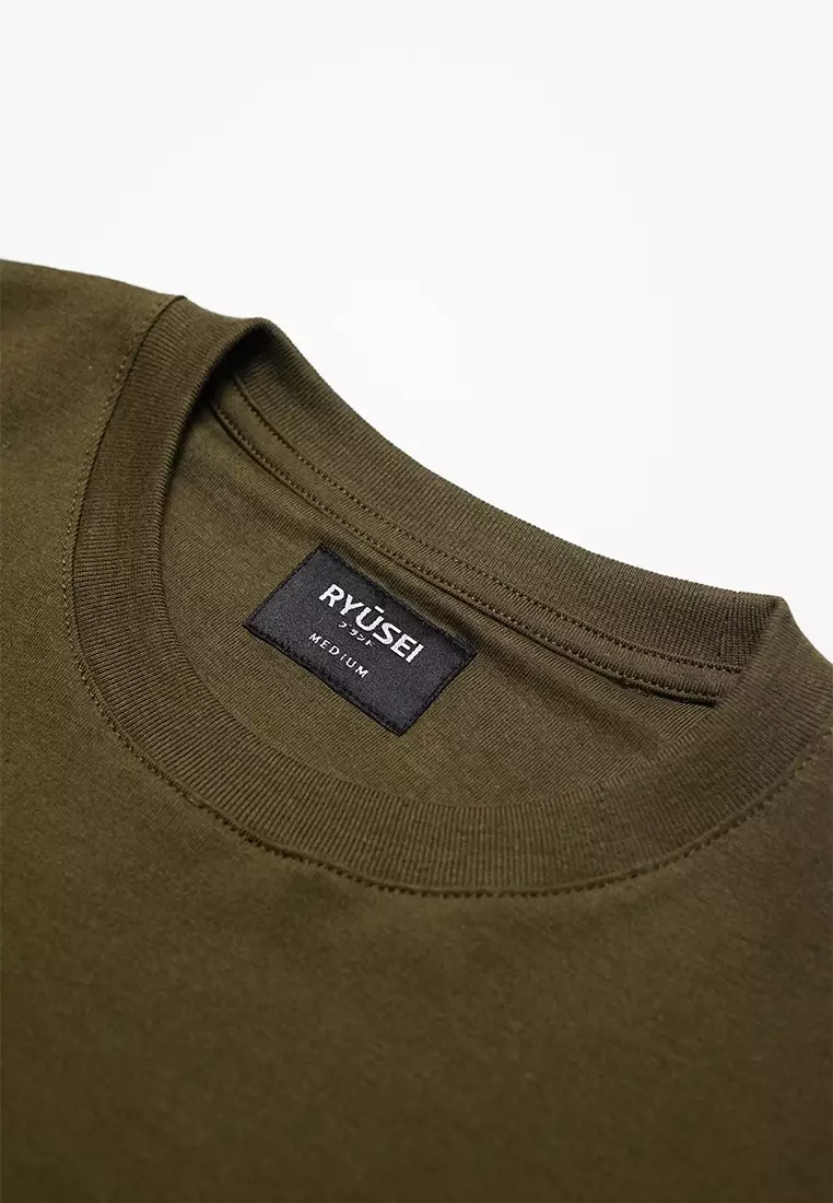 Ryusei Kaos Pria Oversize Boxy Tagashi Pocket Olive Green