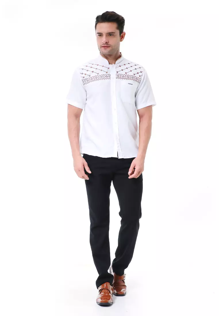 Leopold Kemeja Koko Pria Lengan Pendek Motif Bordir Material Cotton ORIGINAL - White