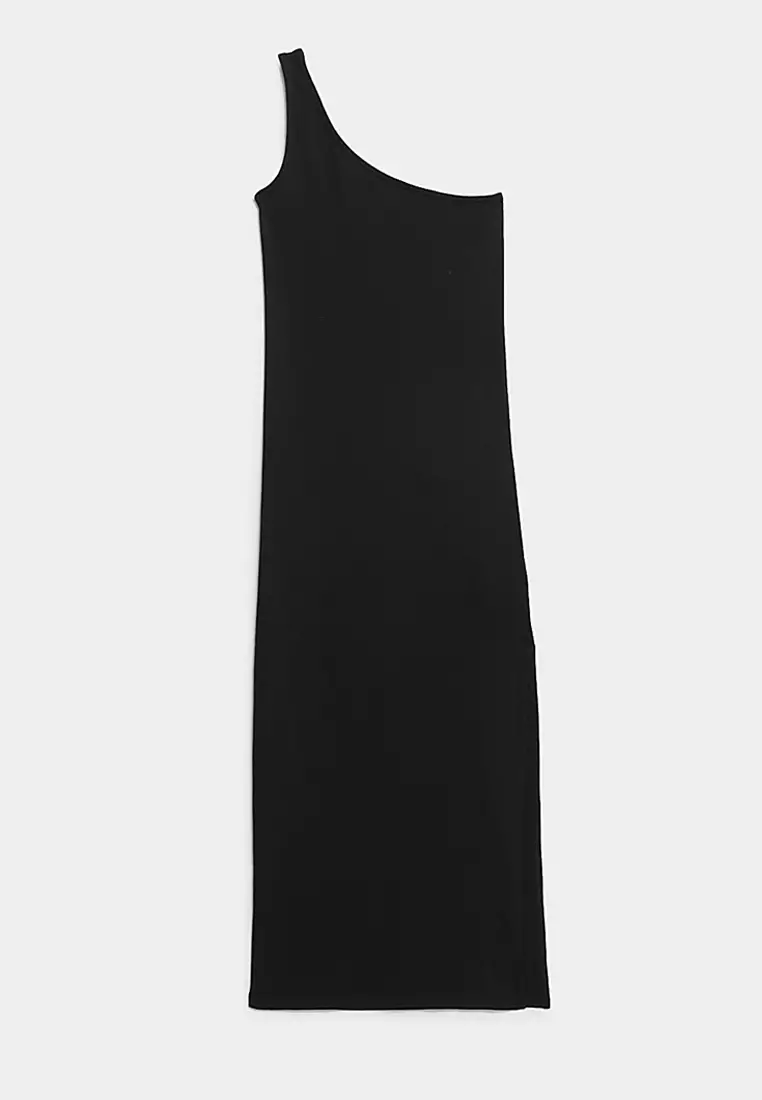 Jersey Ribbed One Shoulder Midi Beach Dress