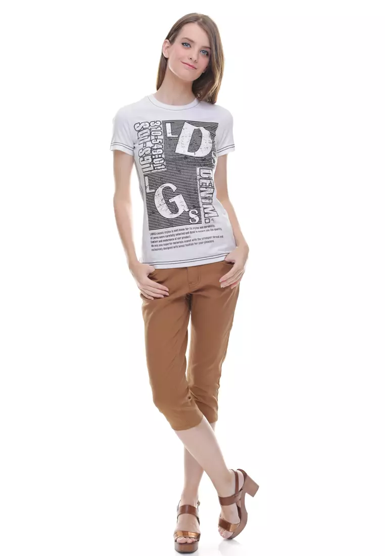 LGS - Regular Fit - Kaos Wanita - Motif Sablon - LDS - Putih