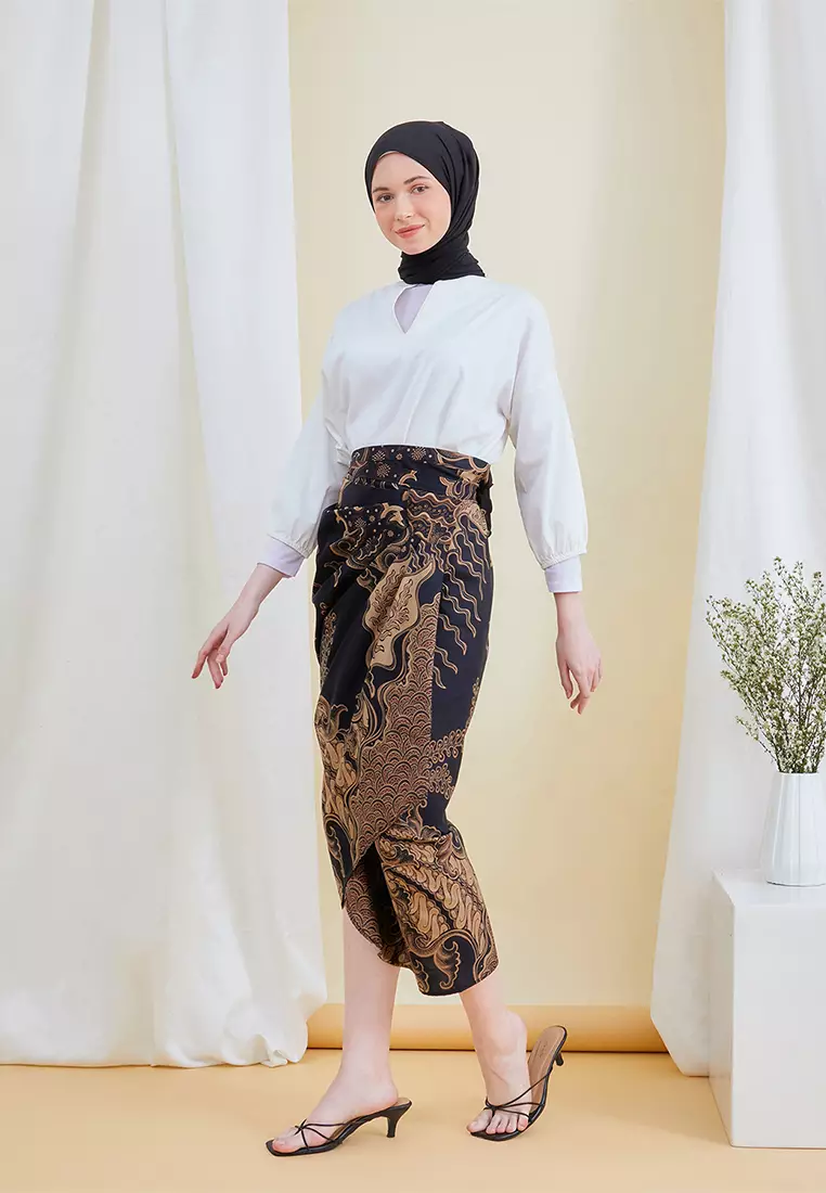 Enzy Batik Rok Lilit Ruffler Ganesha - Black/Brown
