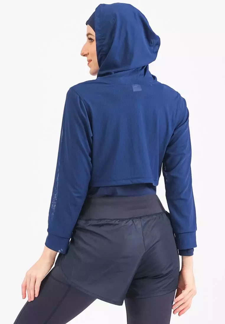 Fitwear - Croptop Jaring / Mesh / Sheer Olahraga BRENDA OUTER HOODIE LS CRP - BLUE BERRY