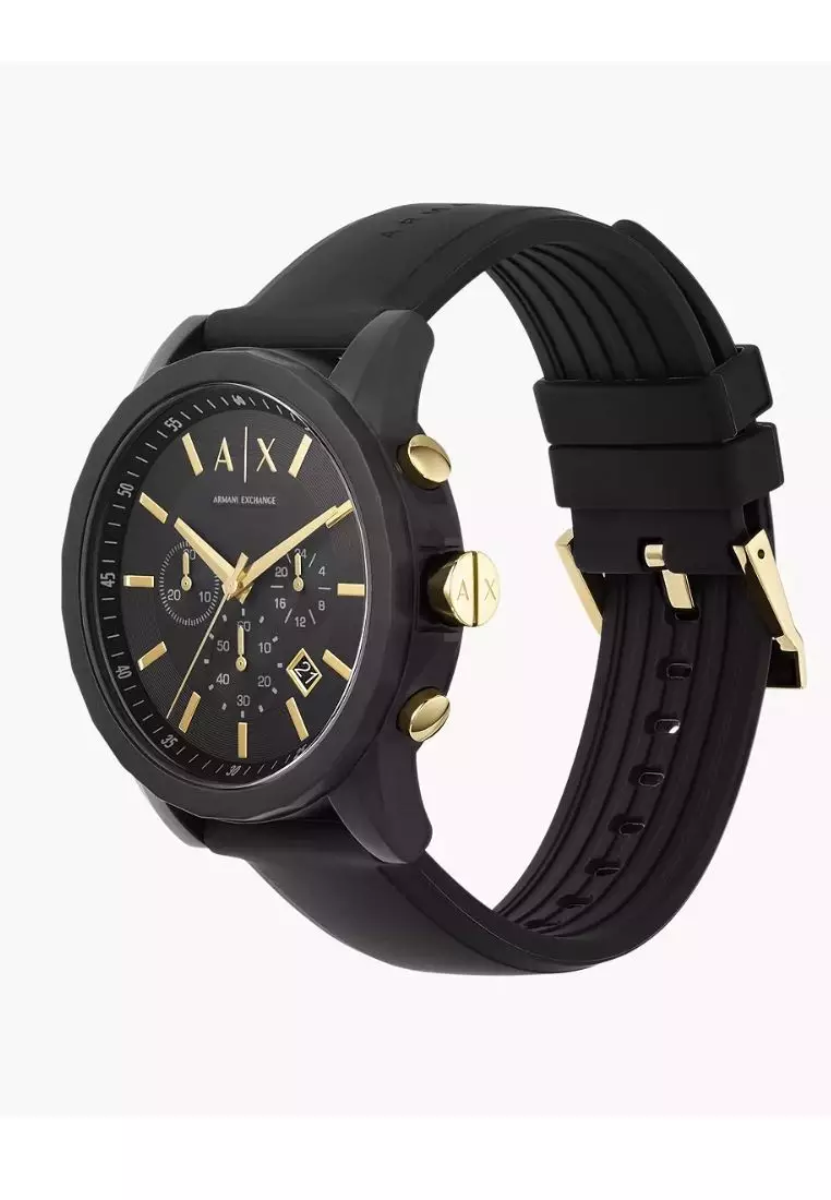 Buy Armani Exchange Chronograph Black Silicone Watch and Luggage Tag ...