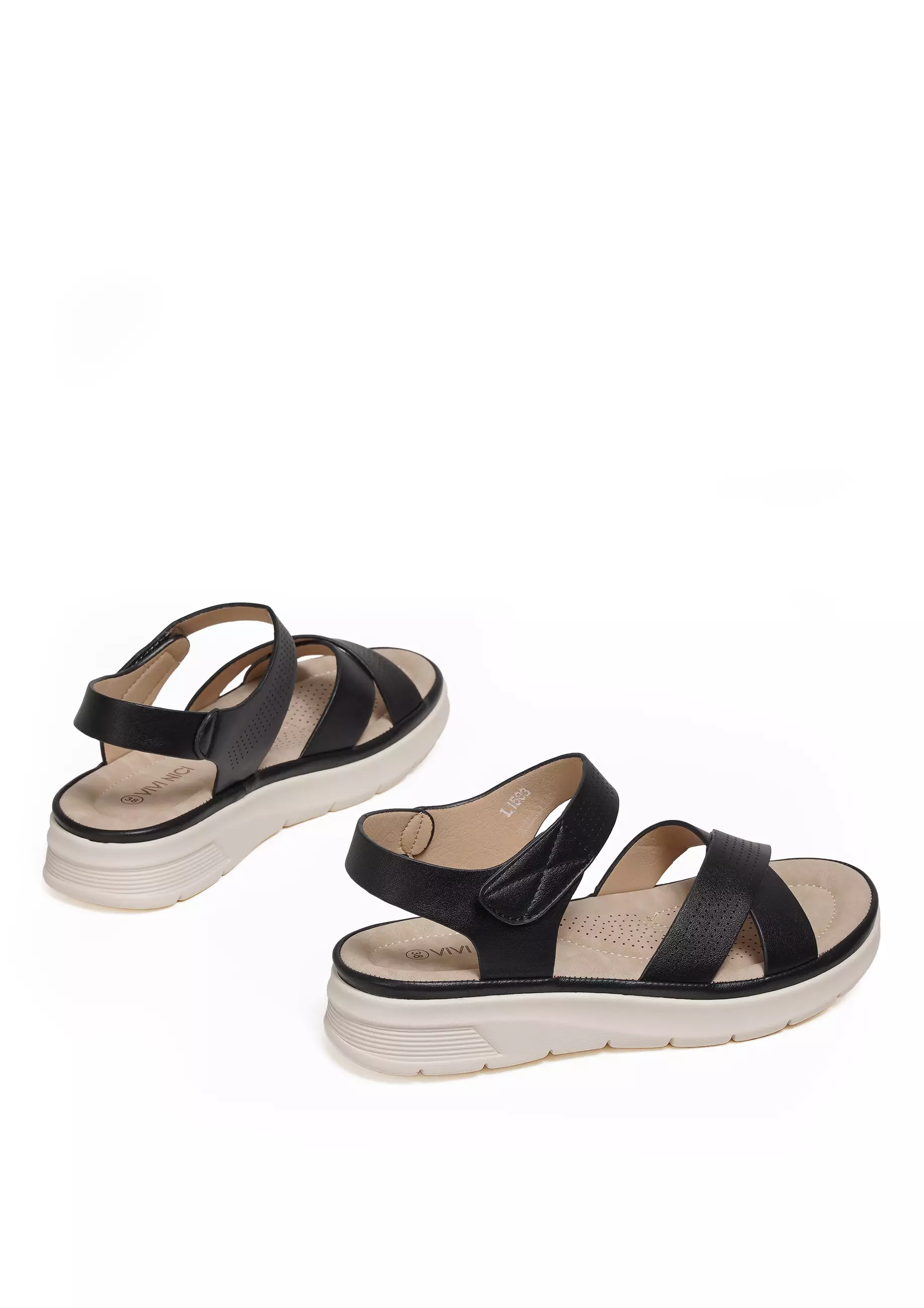 VIVI NICI - Raina Sandal Slip On Wedges Wanita Hak 3 Cm Black Solid