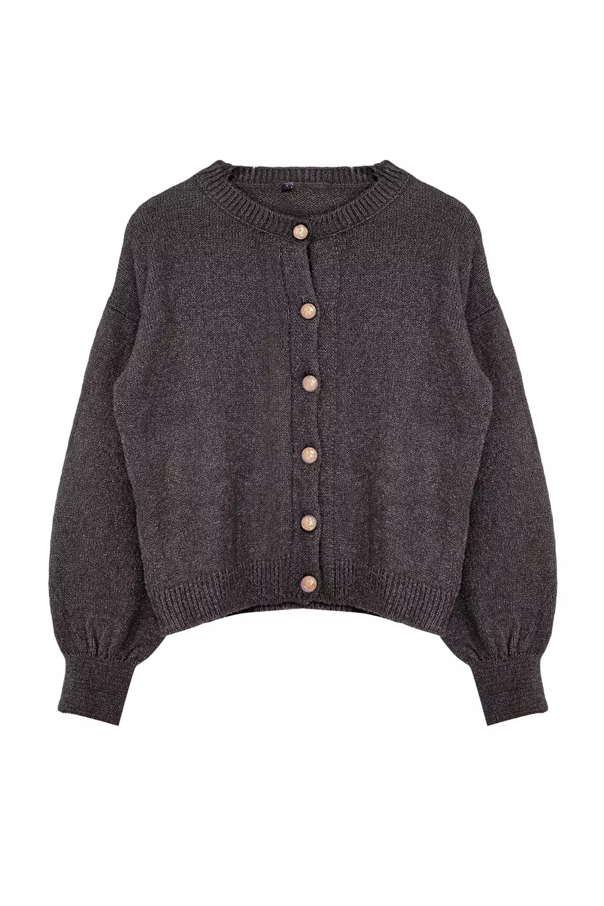 Anthracite Button Detailed Soft Texture Knitted Cardigan