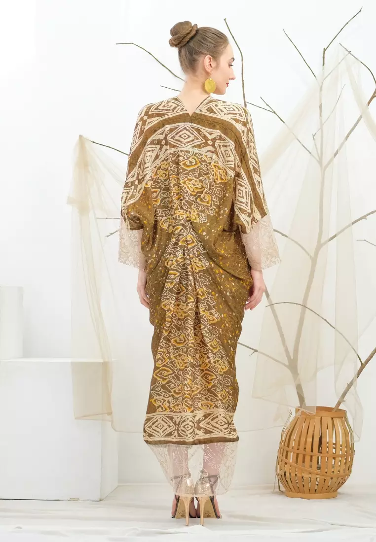 Rinjanie Batik - Kaftan Kaca Series - Kaftan Batik - Batik Kekinian - Kartan Raya Mix Organza - Batik Cap Mix - KORZ - OLIVE GREEN