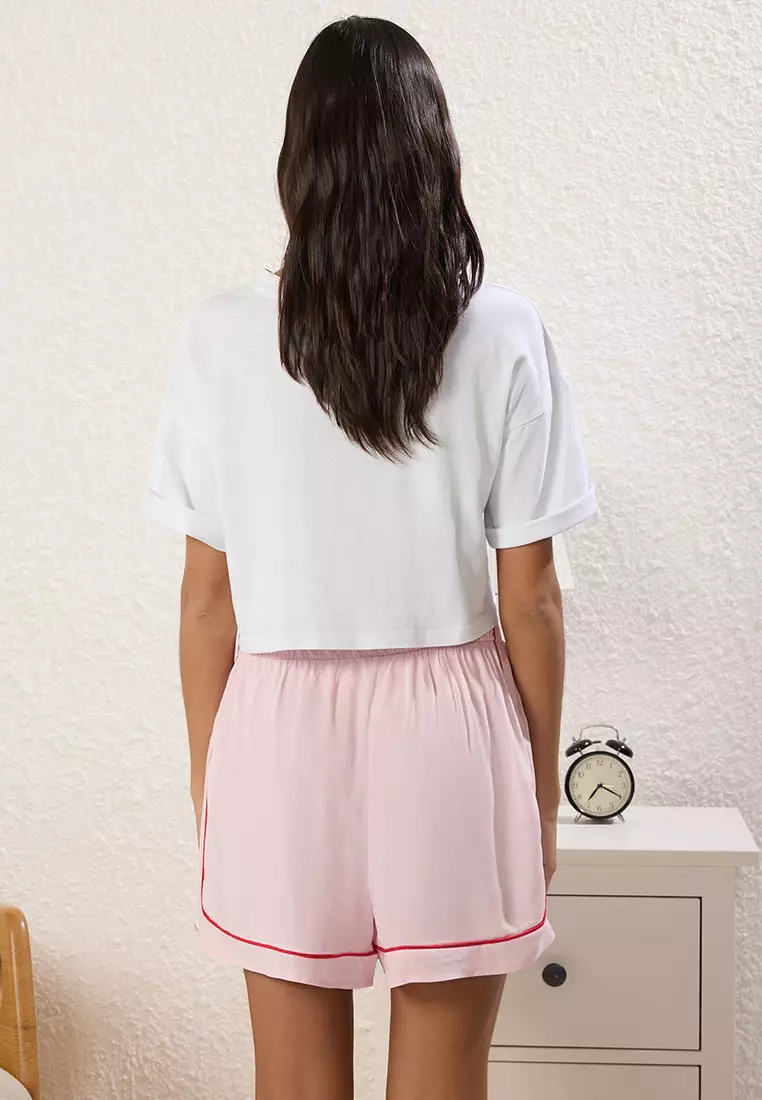 Multi-Colored 2-Pack Tied/Bow and Piping Viscose Shorts Woven Pajama Bottoms THMSS25PJ00012