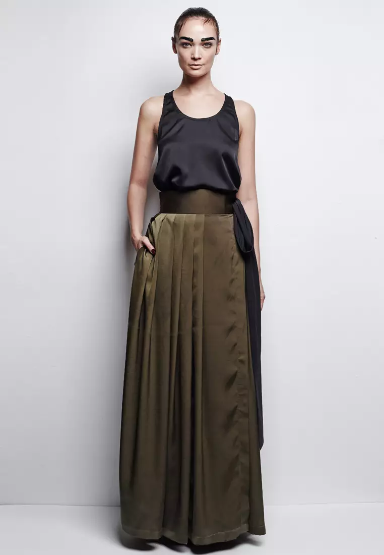 Green pleated clearance wrap skirt