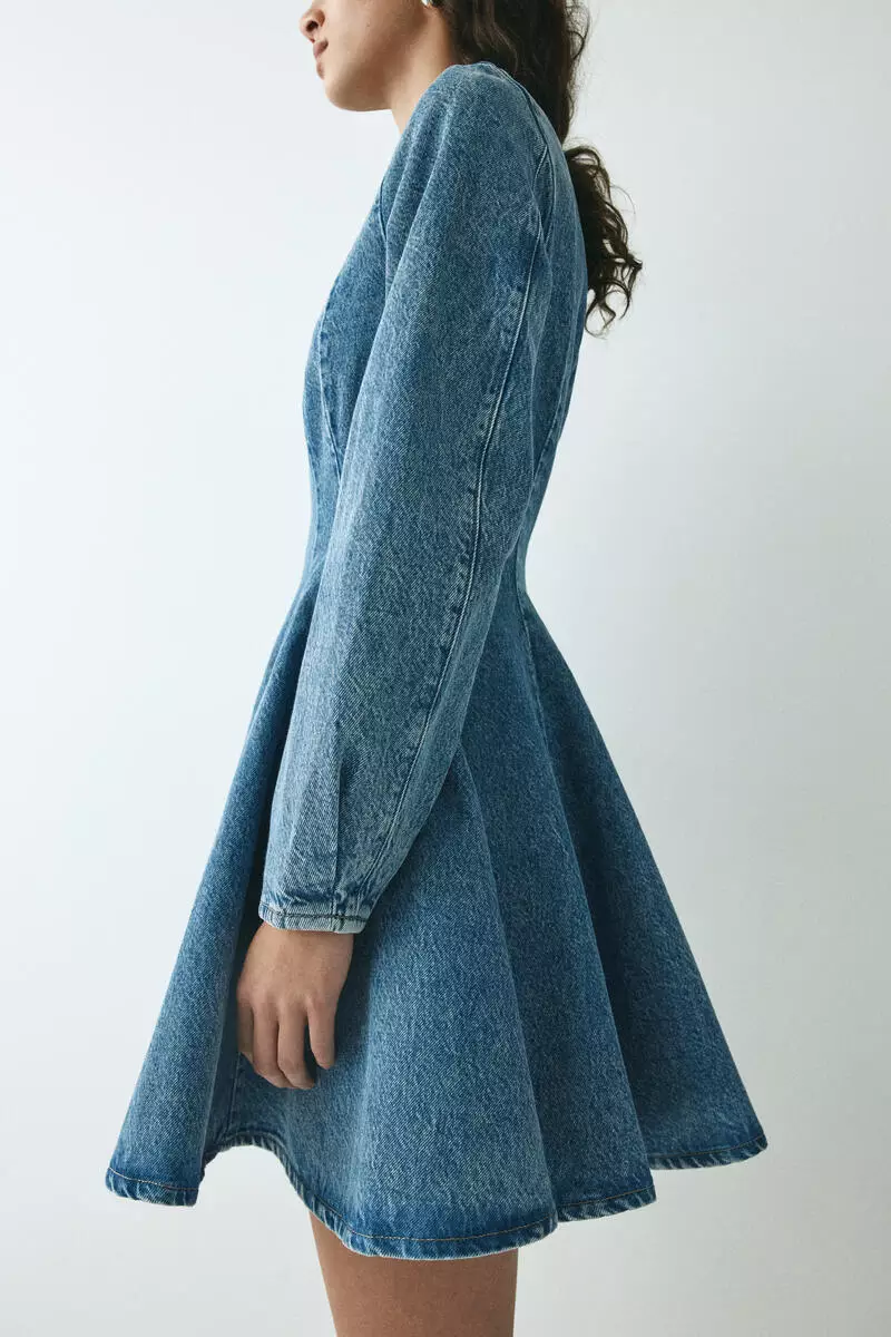 Flared-skirt denim dress
