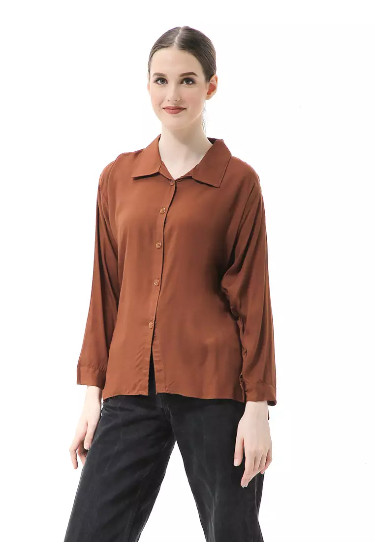 Ayudia Shirt Long Sleeve Atasan Wanita Premium Quality - Brown