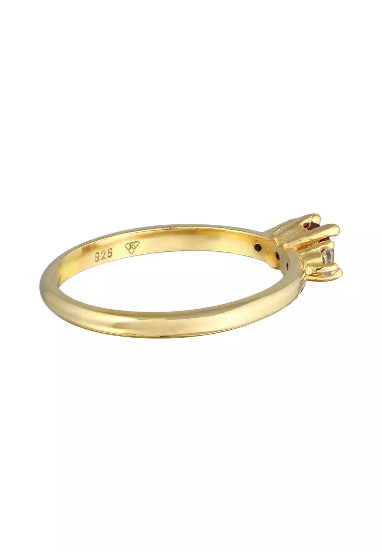 Cincin Perhiasan Perak 925 Wanita Garnet and Topaz Gemstone Gold Plated