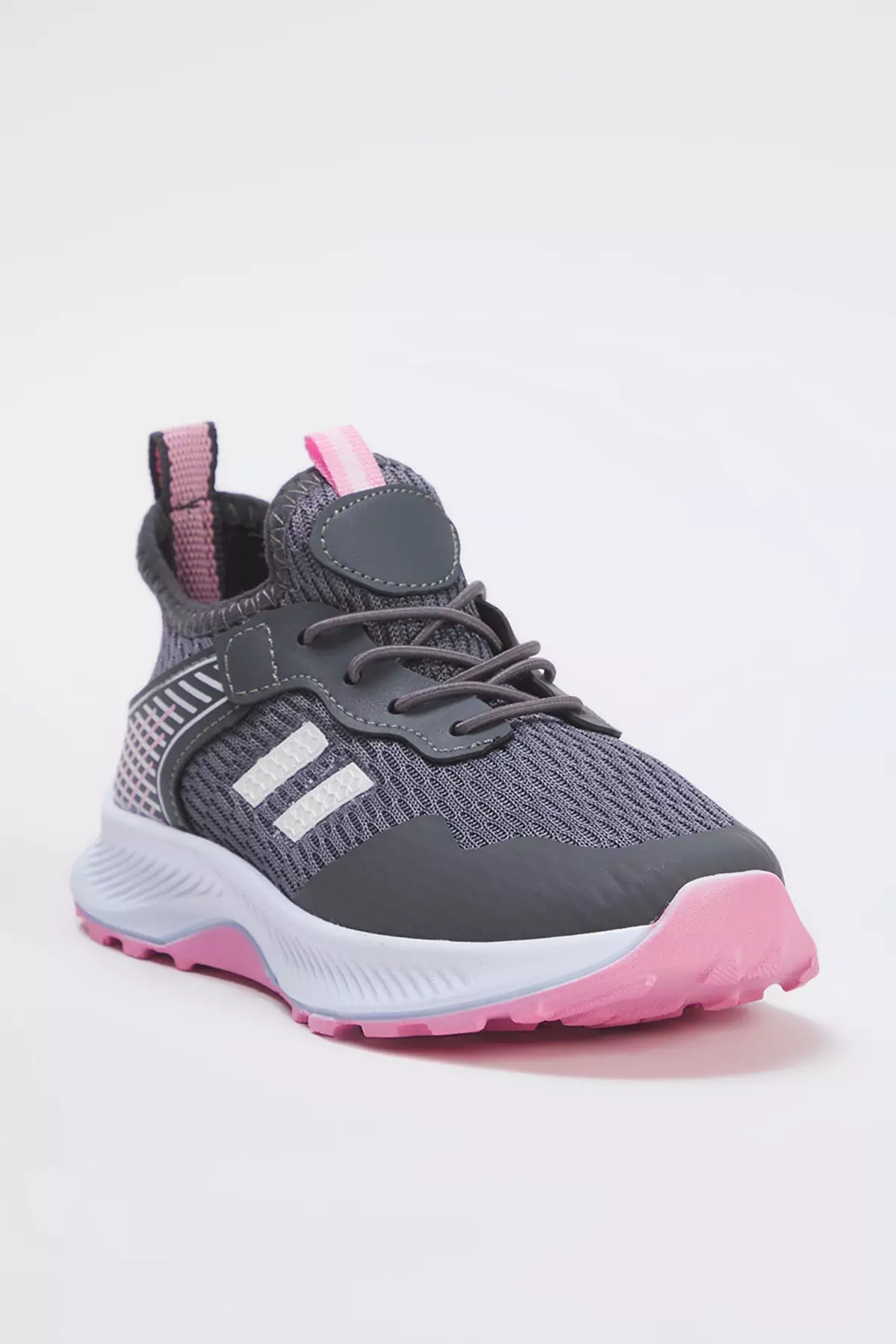 Gray Lace-Up Pink Light Sole Big/Small Girls' Kids Sneakers Takss25Sn00027