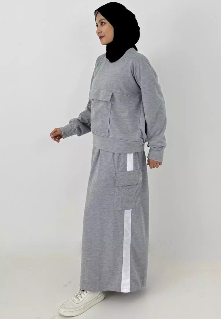 Set Sporty Skirt Hilda (Setelan Training Olahraga Wanita) Abu Abu - Sweater Rok