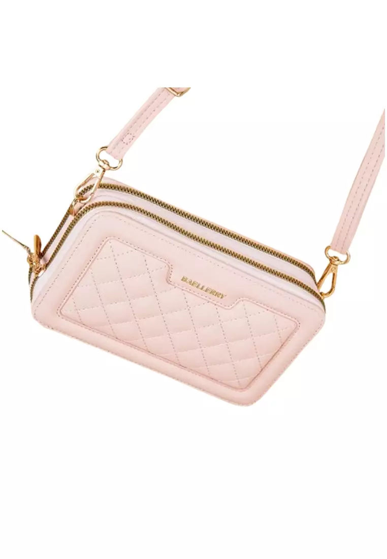 Tas Selempang Wanita 2 IN 1 Dompet Handphone Bahan Kulit PU Leather Premium ORIGINAL - Pink