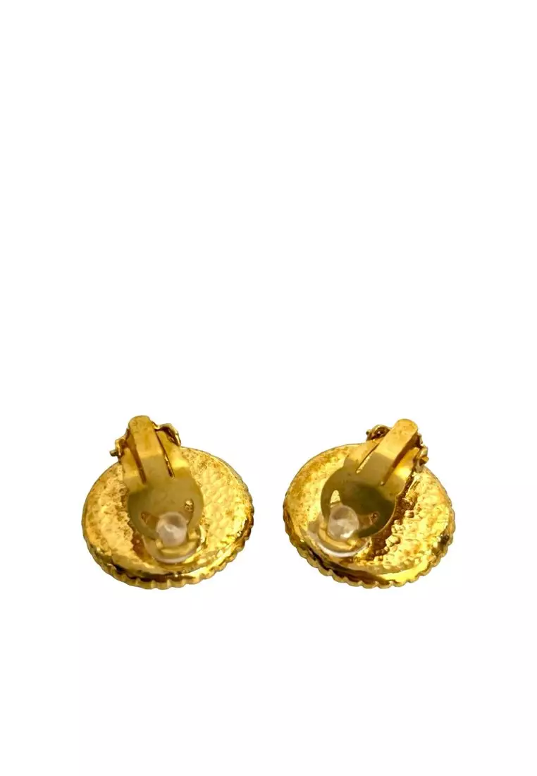 Pre-Loved Chanel Cc Gold Plated Button Clip On Earrings