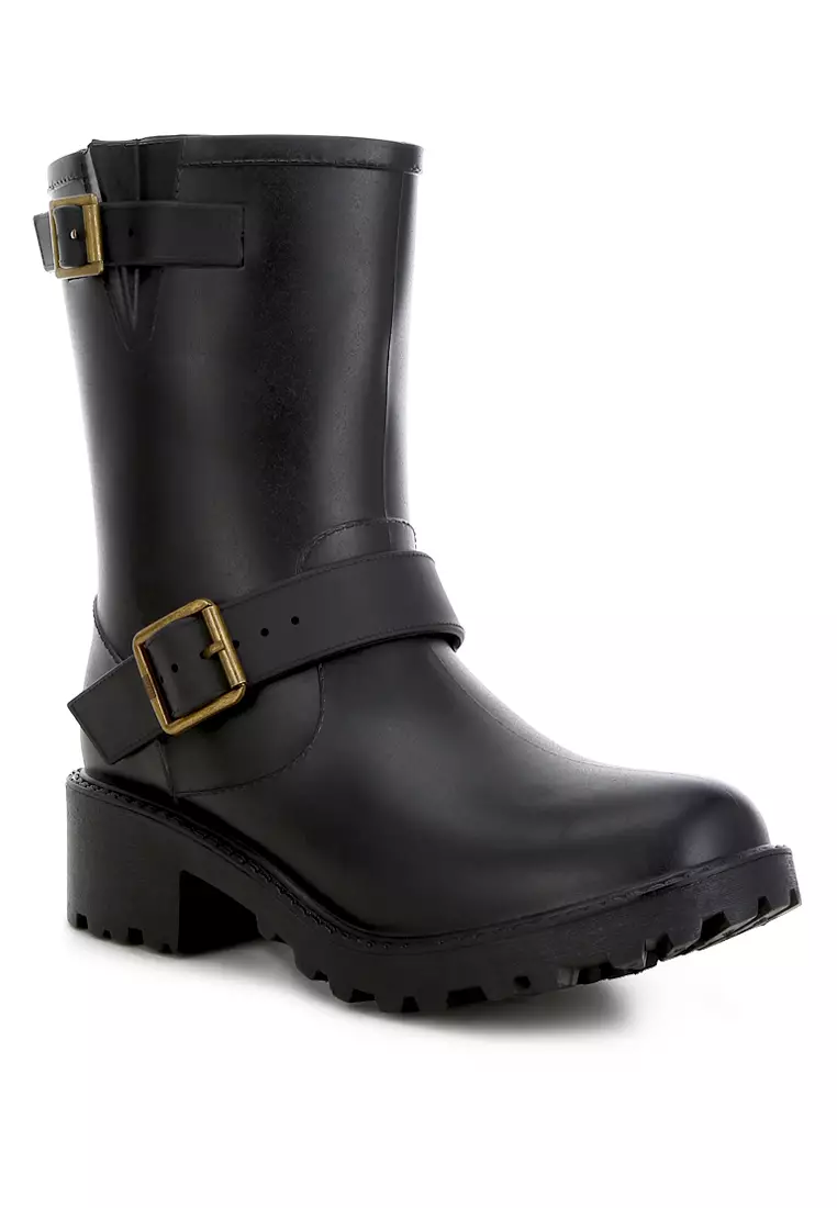 Black Harness Detail Rain Boots