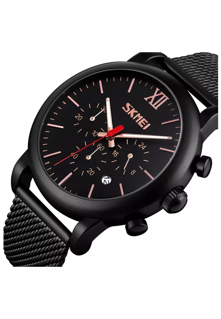 Jam Tangan Casual Analog Pria Strap Tali Material Stainless Steel QM17 ORIGINAL