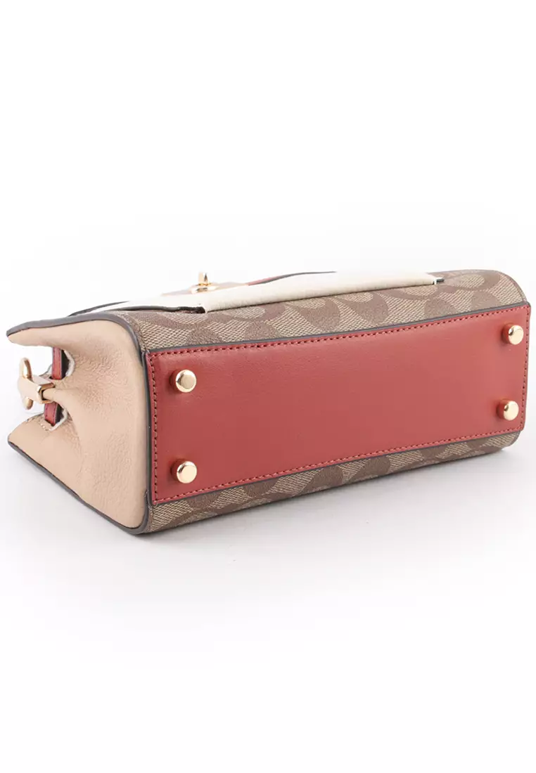 Mini Lane Top Handle In Colorblock Signature Canvas - Brown/White