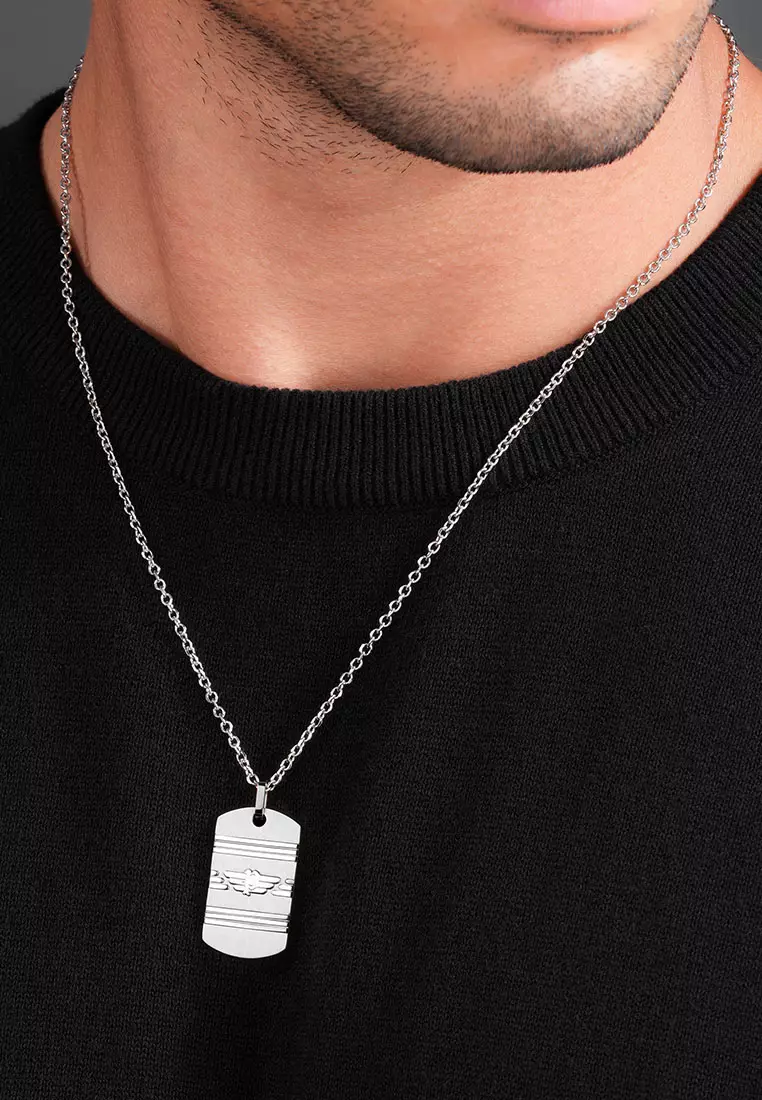 Police Revelry Silver Stainless Steel Necklace For Men PPEAGN0033301